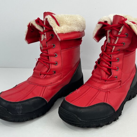 Arctic Plunge Winter Boots Size 9 Red Black Lace Up Round Toe Flat Heel Faux Fur - Picture 2 of 6